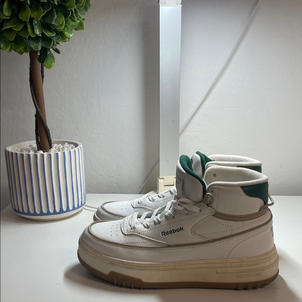 Reebok White and Green High-Top Sneakers - Picture 4 of 7